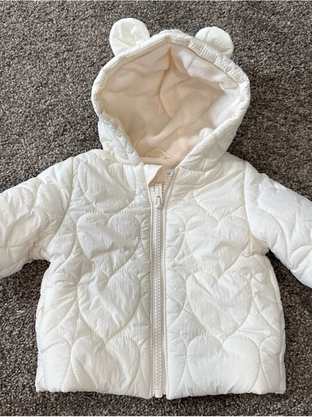 Old Navy White Quilted Heart Puffer Jacket with Hood and Ears